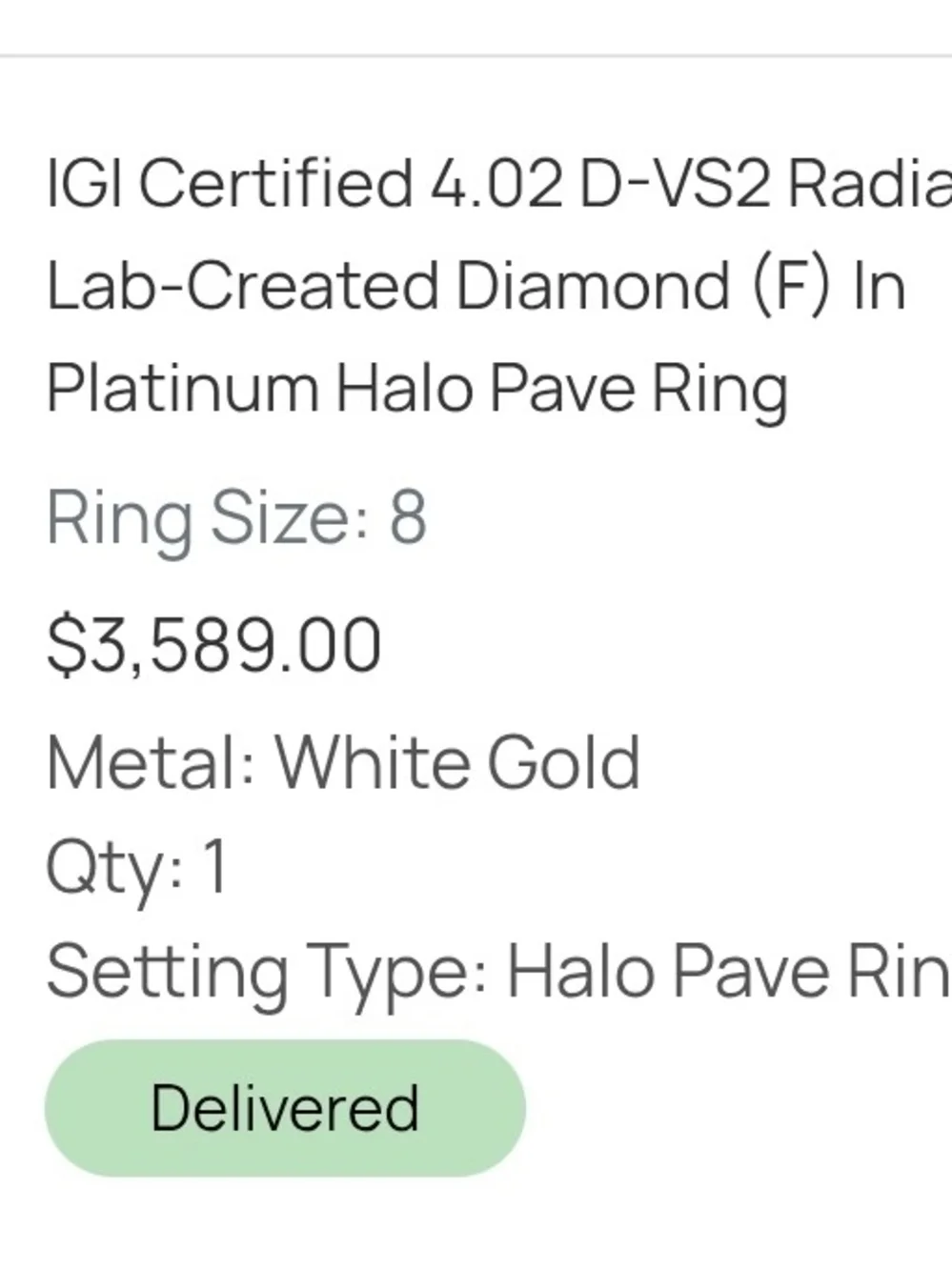 Platinum Radiant Halo Diamond Engagement Ring Sz 8